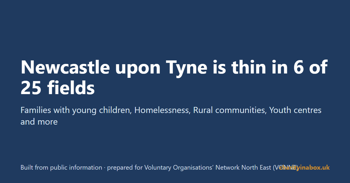Newcastle upon Tyne is thin in 6 of 25 fields