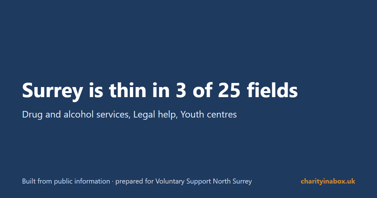 Surrey is thin in 3 of 25 fields
